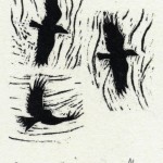 wood engraving for poem by Paul Pól Ó Colmáin, Irish language poet